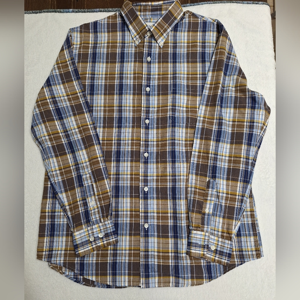 Saddlebred Men's Plaid Shirt - Blue, Brown, and White